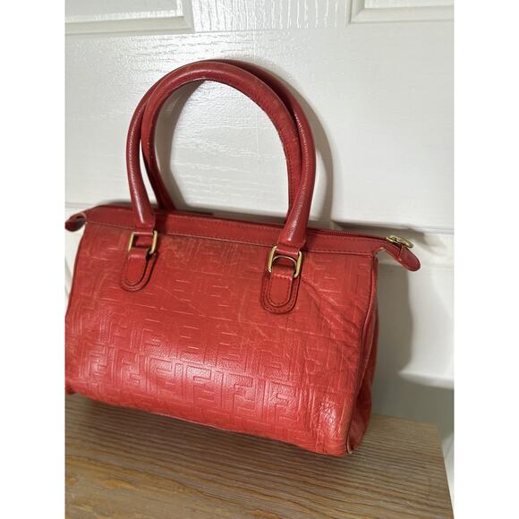 Vintage Fendi Handbag Womens Red Leather FF Logo Boston Satchel Made Italy 80s - Picture 5 of 16